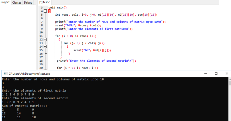 matrix addition program using c | Sharp Tutorial